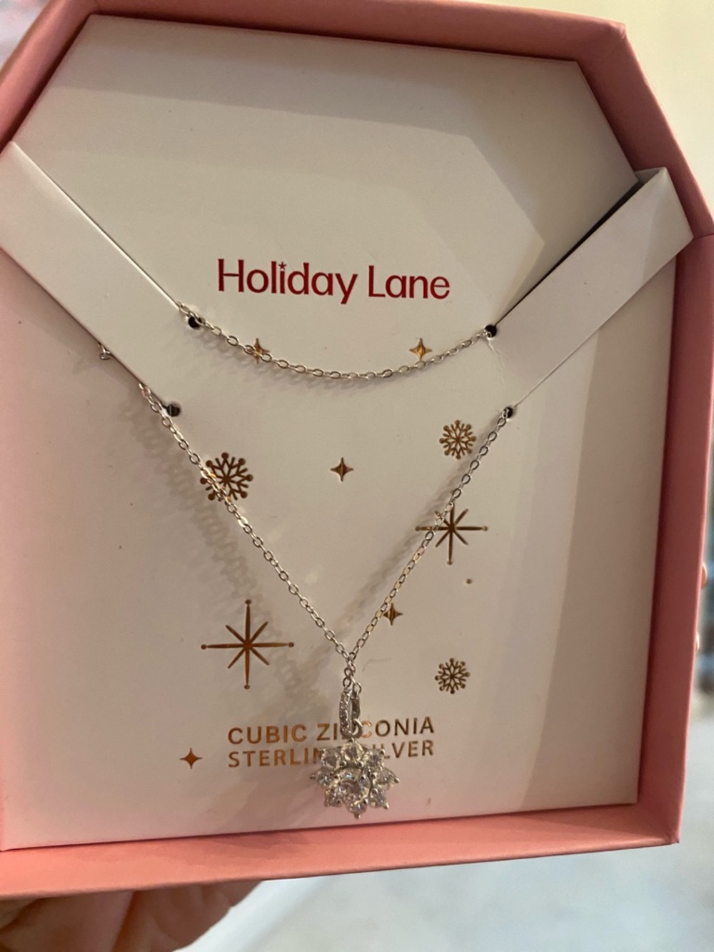 SOLD - Sterling Silver Cubic Zirconia Snowflake Necklace - Silver